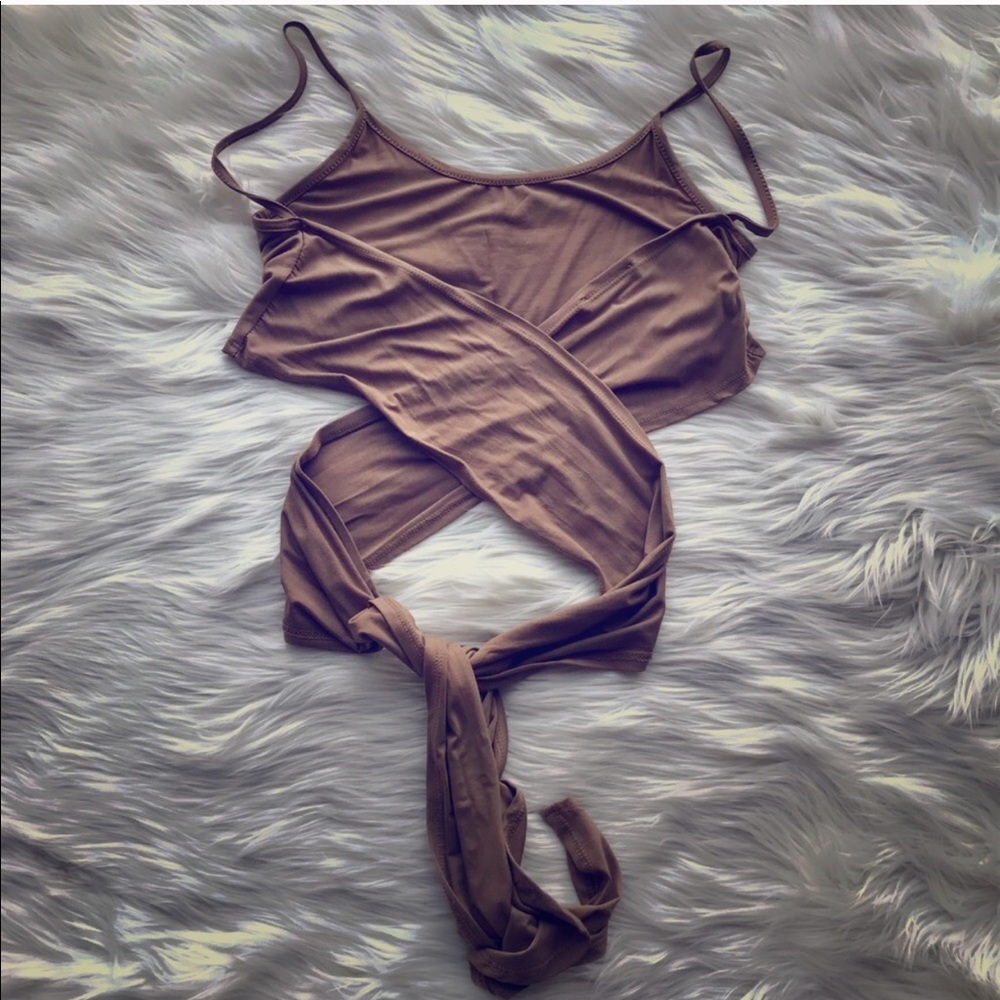 Brown wrap around waist crop top